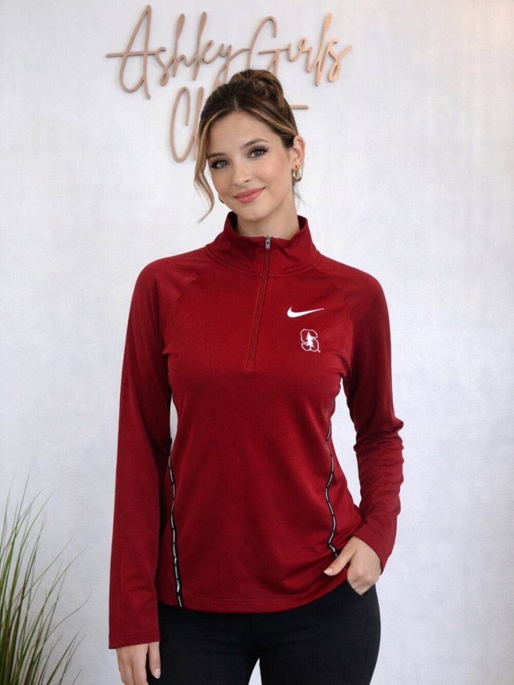 Nike Women's Red Long-Sleeve Quarter Zip Top